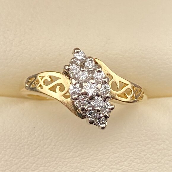 Vtg. Feature Ring Co. Designer 14K Yellow Gold 13 Diamond 0.21 Ct Bypass Sz.6 - Picture 2 of 16